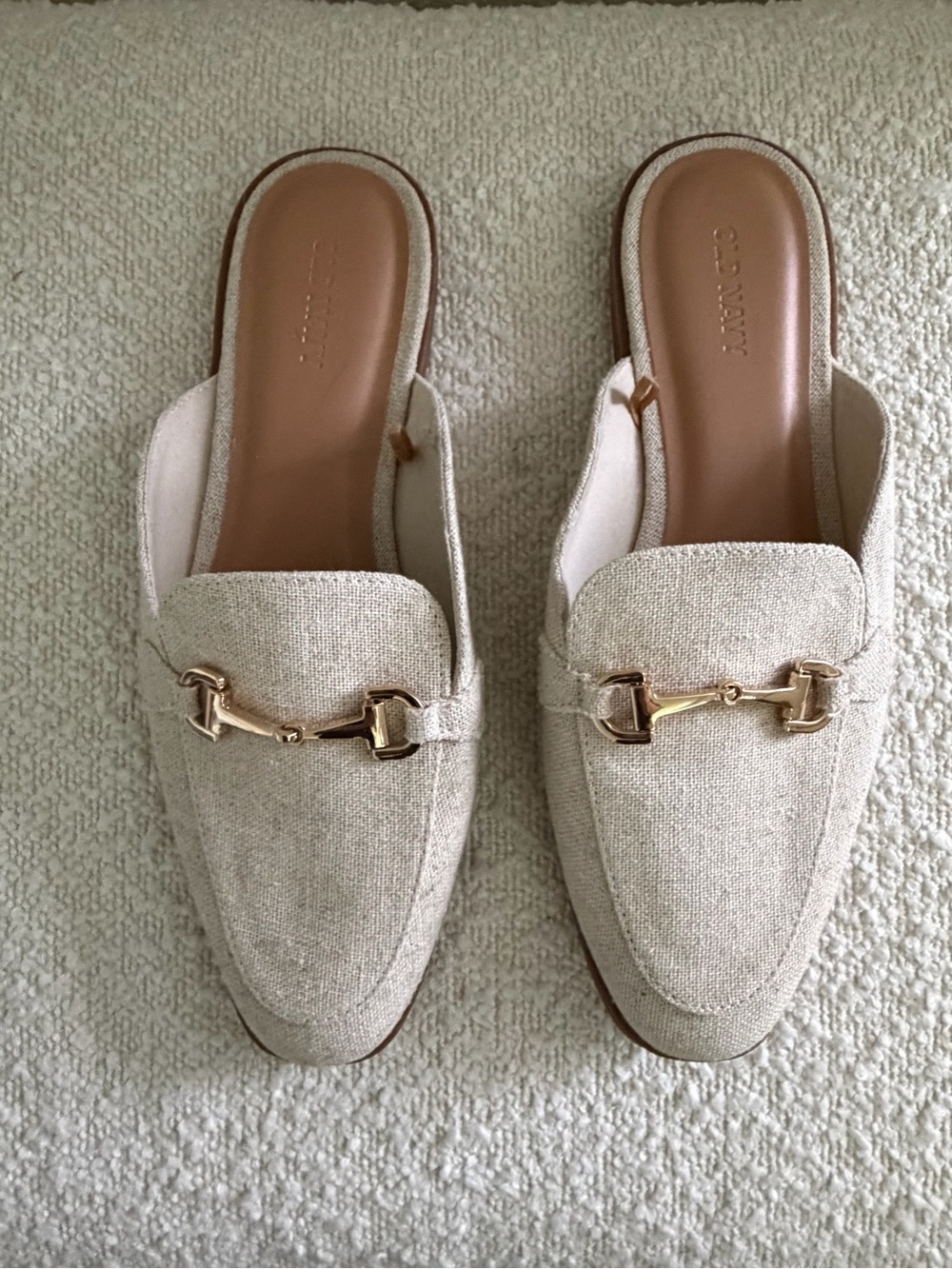 Old Navy Natural Linen Horsebit Loafer Mules Slip-On Flats 7.5
